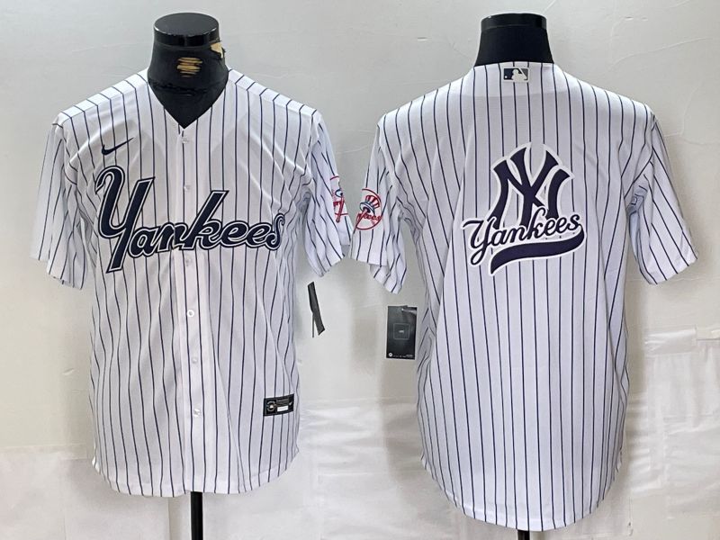 Men New York Yankees Blank White stripe Three generations joint names Nike 2024 MLB Jersey style 10->new york yankees->MLB Jersey